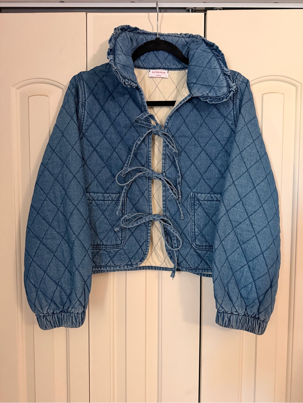 NWOT Quilted Denim Tie-Front Jacket
